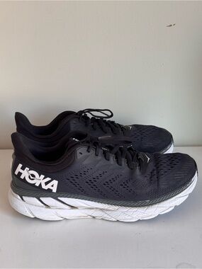 Hoka One One Men’s 12 Clifton 7 Black White Running Athletic Shoes Sneakers